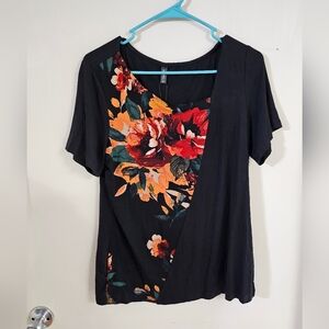 Ayifu Elegant Black Floral Short Sleeve Top